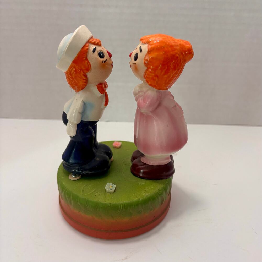 Vintage Kissing Raggedy Ann & Andy Rotating Windup Music Box A. Price Japan